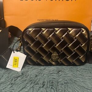 Kurt Geiger Black and Gold Woven Crossbody Bag